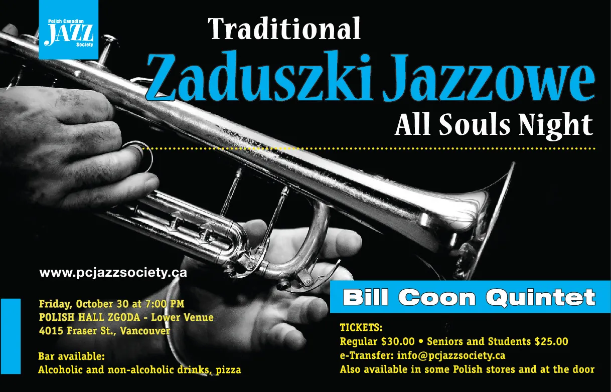 Zaduszki Jazzowe — All Souls Night concert poster featuring a trumpet player